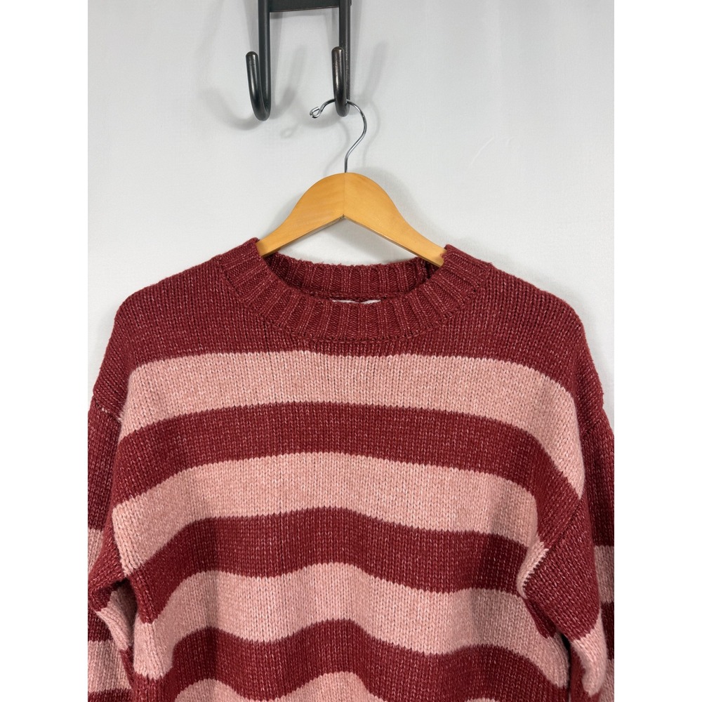 Vigoss Sweater Women M Burgundy New Striped Crewneck Chunky Knit Casual Preppy